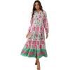 imageCHICWISH Women Button Down Shirt Dresses Exotic Printed Collared Long Sleeve Summer Casual Beach Long DressPink