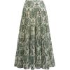 imageCHICWISH Women Chiffon Maxi Skirt Damask Print Elastic High Waist Tiered Pleated Flowy Long SkirtGreen