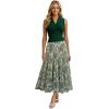 imageCHICWISH Women Chiffon Maxi Skirt Damask Print Elastic High Waist Tiered Pleated Flowy Long SkirtGreen