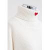 imageCHICWISH Women Comfy Casual Long Sleeve Heart Shape Patched GreyWhiteNavy Knit Top Pullover SweaterWhitelittle Heart