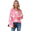 imageCHICWISH Women Cute Fuzzy Hearts Knit Sweaters Soft Long Sleeve Crewneck Romantic Valentine Party Pullover TopsCandy Pink