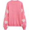 imageCHICWISH Women Cute Fuzzy Hearts Knit Sweaters Soft Long Sleeve Crewneck Romantic Valentine Party Pullover TopsCandy Pink