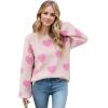 imageCHICWISH Women Cute Fuzzy Hearts Knit Sweaters Soft Long Sleeve Crewneck Romantic Valentine Party Pullover TopsLight Pink