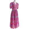 imageCHICWISH Women Eyelet Embroidery Midi Dress Short Bubble Sleeves V Neck Button Front Magenta Summer Cotton Dress with SlitPurple