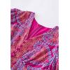 imageCHICWISH Women Eyelet Embroidery Midi Dress Short Bubble Sleeves V Neck Button Front Magenta Summer Cotton Dress with SlitPurple