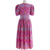 imageCHICWISH Women Eyelet Embroidery Midi Dress Short Bubble Sleeves V Neck Button Front Magenta Summer Cotton Dress with SlitPurple