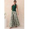 imageCHICWISH Women Green Damask Wide Leg Pants Elastic High Waist Loose Lounge Pants Summer Holiday Beach Casual Palazzo PantsGreen