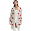 imageCHICWISH Women Knit Open Front Cardigans Cute Heart Pattern Long Sleeve Chunky Casual Cardigan Sweaters With PocketsIvory