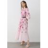 imageCHICWISH Women Long Sleeve Maxi Dress Watercolor Floral Print Crewneck Casual Pleated Summer Long Dresses with BeltPink