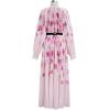 imageCHICWISH Women Long Sleeve Maxi Dress Watercolor Floral Print Crewneck Casual Pleated Summer Long Dresses with BeltPink