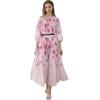imageCHICWISH Women Long Sleeve Maxi Dress Watercolor Floral Print Crewneck Casual Pleated Summer Long Dresses with BeltPink