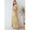 imageCHICWISH Women OffShoulder Maxi Dress Flower Printed Ruffle High Waist Chiffon Dress Yellow Flowy Long Dress with BeltYellow
