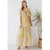 imageCHICWISH Women OffShoulder Maxi Dress Flower Printed Ruffle High Waist Chiffon Dress Yellow Flowy Long Dress with BeltYellow