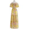 imageCHICWISH Women OffShoulder Maxi Dress Flower Printed Ruffle High Waist Chiffon Dress Yellow Flowy Long Dress with BeltYellow