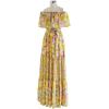 imageCHICWISH Women OffShoulder Maxi Dress Flower Printed Ruffle High Waist Chiffon Dress Yellow Flowy Long Dress with BeltYellow