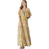 imageCHICWISH Women OffShoulder Maxi Dress Flower Printed Ruffle High Waist Chiffon Dress Yellow Flowy Long Dress with BeltYellow
