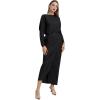 imageCHICWISH Women Satin Long Sleeve Maxi Dress Elegant Boat Neck Wrapped Waist Casual Magenta Spring DressesBlack