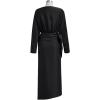 imageCHICWISH Women Satin Long Sleeve Maxi Dress Elegant Boat Neck Wrapped Waist Casual Magenta Spring DressesBlack