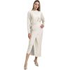 imageCHICWISH Women Satin Long Sleeve Maxi Dress Elegant Boat Neck Wrapped Waist Casual Magenta Spring DressesIvory