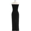 imageCHICWISH Women Strapless Long Maxi Dress Sexy Bodycon Twist Knot Front Knit Dress Off Shoulder Sleeveless Cocktail DressesBlack
