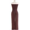 imageCHICWISH Women Strapless Long Maxi Dress Sexy Bodycon Twist Knot Front Knit Dress Off Shoulder Sleeveless Cocktail DressesBrown