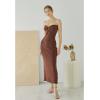imageCHICWISH Women Strapless Long Maxi Dress Sexy Bodycon Twist Knot Front Knit Dress Off Shoulder Sleeveless Cocktail DressesBrown