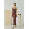 imageCHICWISH Women Strapless Long Maxi Dress Sexy Bodycon Twist Knot Front Knit Dress Off Shoulder Sleeveless Cocktail DressesBrown