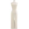 imageCHICWISH Women Strapless Long Maxi Dress Sexy Bodycon Twist Knot Front Knit Dress Off Shoulder Sleeveless Cocktail DressesIvory