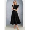 imageCHICWISH Women Summer Crochet Trim Sleeveless Midi Dress Crewneck A Line Tiered Flowy Cotton Casual Long DressBlack