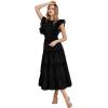 imageCHICWISH Women Summer Crochet Trim Sleeveless Midi Dress Crewneck A Line Tiered Flowy Cotton Casual Long DressBlack