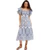 imageCHICWISH Women Summer Embroidery Square Neck Cotton Midi Dress Open Back Ruffle Cap Short Sleeve Flowy Blue Long DressesBlue