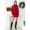 imageCHICWISH Women V Neck Knit Sweater Dress Long Sleeve Soft Casual Trendy Holiday Pullover Mini Dress with PomPom ScarfRed