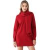imageCHICWISH Women V Neck Knit Sweater Dress Long Sleeve Soft Casual Trendy Holiday Pullover Mini Dress with PomPom ScarfRed