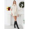 imageCHICWISH Women V Neck Knit Sweater Dress Long Sleeve Soft Casual Trendy Holiday Pullover Mini Dress with PomPom ScarfWhite