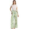 imageCHICWISH Women WideLeg Pants Lemon Printed High Waisted Belted Loose Trousers Casual Long Straight Pants with PocketsGreen