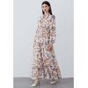imageCHICWISH Womens Darling Autumn Scenery Tie Neck VNeck Chiffon Maxi DressWhite