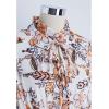 imageCHICWISH Womens Darling Autumn Scenery Tie Neck VNeck Chiffon Maxi DressWhite