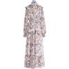 imageCHICWISH Womens Darling Autumn Scenery Tie Neck VNeck Chiffon Maxi DressWhite