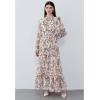 imageCHICWISH Womens Darling Autumn Scenery Tie Neck VNeck Chiffon Maxi DressWhite