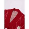imageCHICWISH Womens Hearts Print Button Down Cardigan Sweaters VNeck Long Sleeve Cropped Knit Sweater Cardigan with Pockets Red