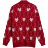 imageCHICWISH Womens Hearts Print Button Down Cardigan Sweaters VNeck Long Sleeve Cropped Knit Sweater Cardigan with Pockets Red