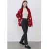 imageCHICWISH Womens Hearts Print Button Down Cardigan Sweaters VNeck Long Sleeve Cropped Knit Sweater Cardigan with Pockets Red