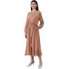 imageCHICWISH Womens NavyCreamApricot 2023 Casual Dress Zigzag Flock Dot Fall Dresses Tie Waist Maxi Midi DressApricot