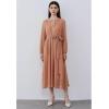 imageCHICWISH Womens NavyCreamApricot 2023 Casual Dress Zigzag Flock Dot Fall Dresses Tie Waist Maxi Midi DressApricot