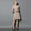 imageCHICWISH Womens NudeRedBlackEmeraldLilac VNeck TieWaist Wrap Pleated Ribbed Knitted DressNude