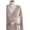 imageCHICWISH Womens NudeRedBlackEmeraldLilac VNeck TieWaist Wrap Pleated Ribbed Knitted DressNude
