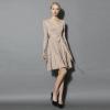 imageCHICWISH Womens NudeRedBlackEmeraldLilac VNeck TieWaist Wrap Pleated Ribbed Knitted DressNude