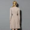 imageCHICWISH Womens NudeRedBlackEmeraldLilac VNeck TieWaist Wrap Pleated Ribbed Knitted DressNude
