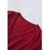 imageCHICWISH Womens NudeRedBlackEmeraldLilac VNeck TieWaist Wrap Pleated Ribbed Knitted DressRed