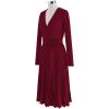 imageCHICWISH Womens NudeRedBlackEmeraldLilac VNeck TieWaist Wrap Pleated Ribbed Knitted DressRed